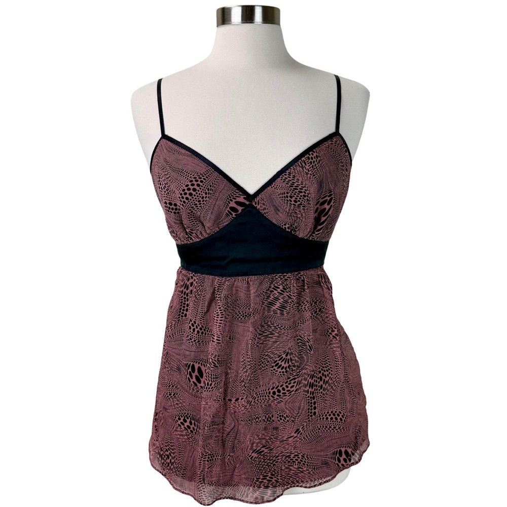 Express Design Studio Silk Babydoll Sheer Overlay Printed Camisole Size Large